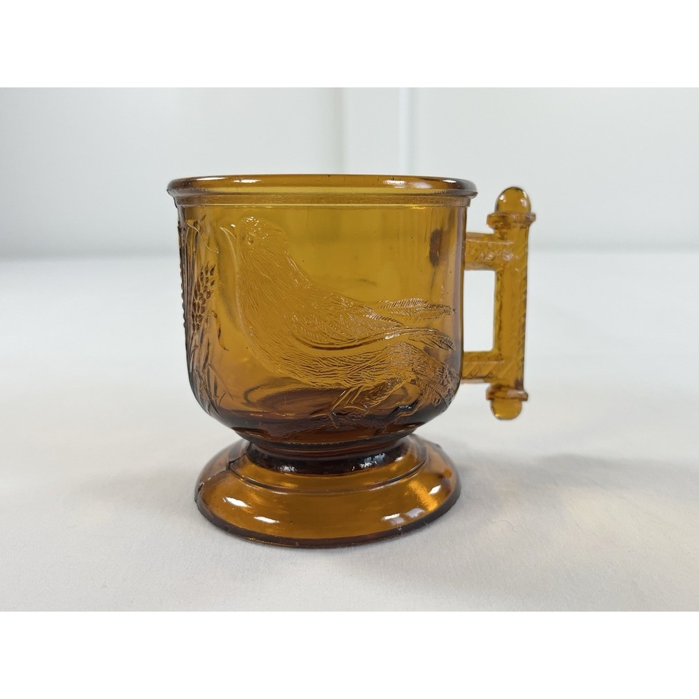 Antique EAPG Eastlake Atterbury's Robin 1880 Dark Brown‎ Amber Pressed Glass Mug